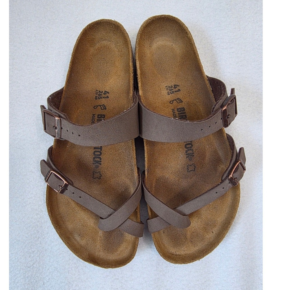 Birkenstock Mayari Sandals 41 Mocha Birko-Flor Toe Loop Cork Footbed Boho